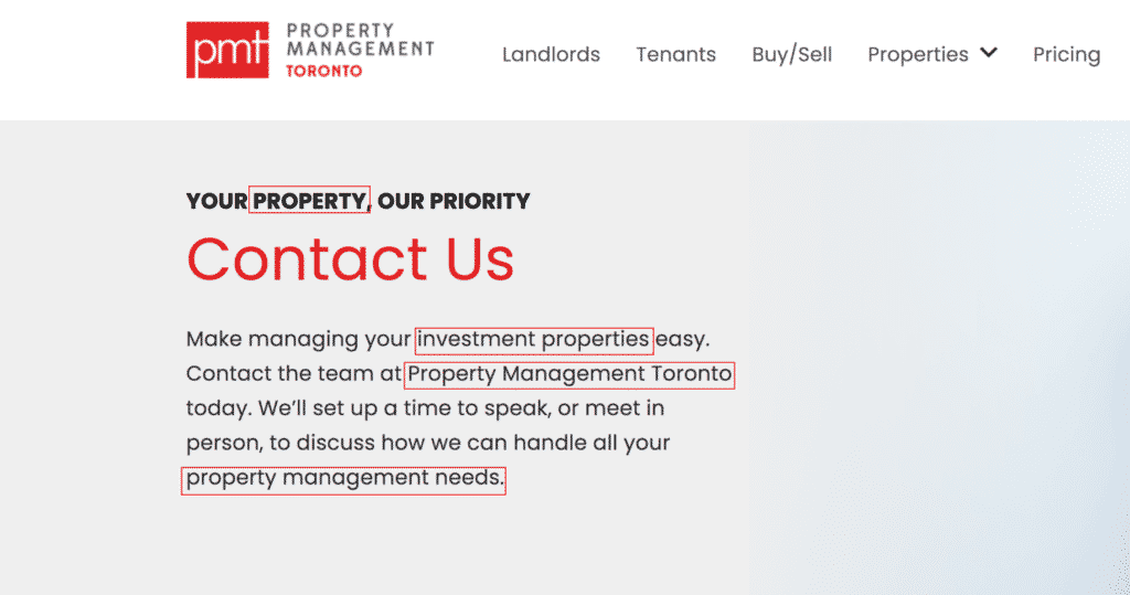 PMT Property Management Toronto, Contact Us, screenshot