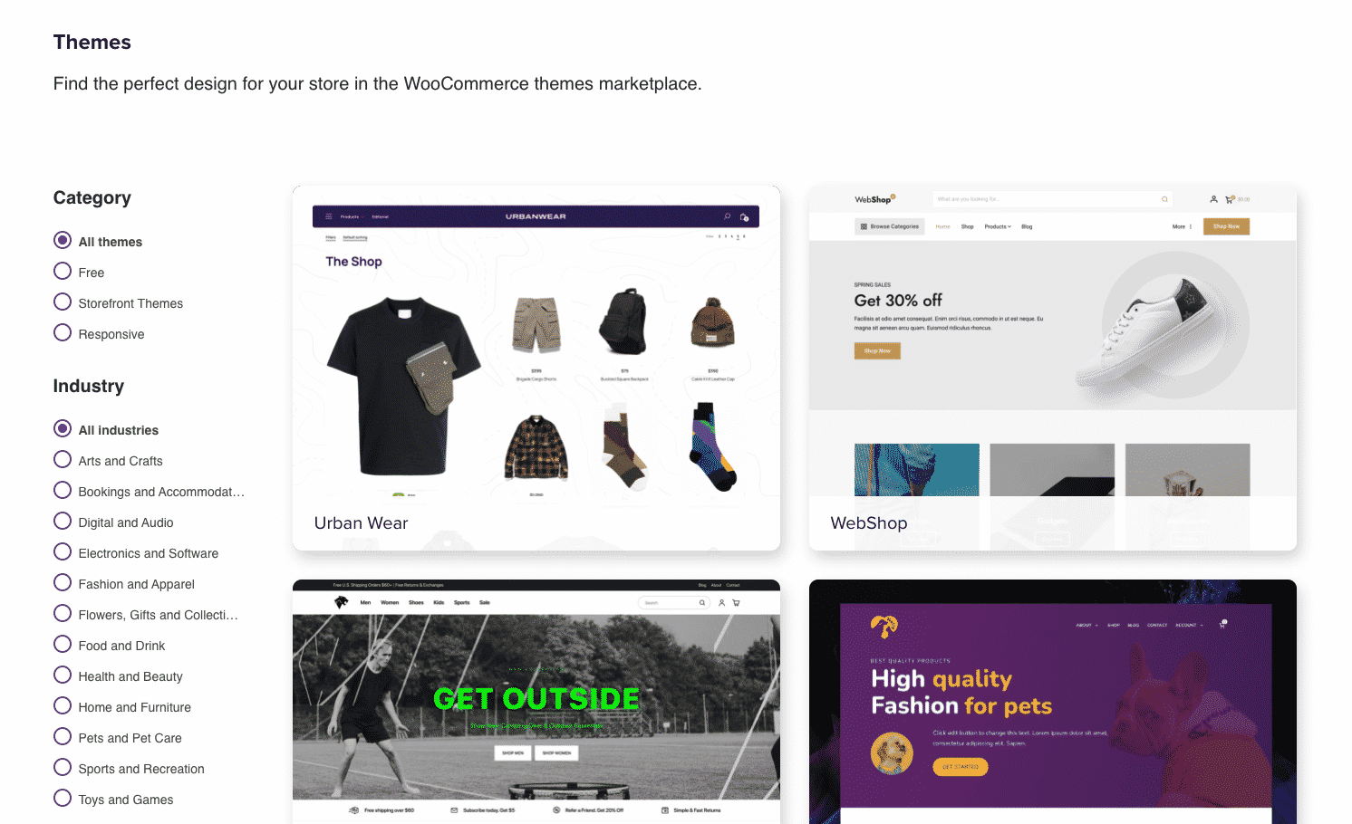 WooCommerce offers a plethora of seemingly limitless and unique themes