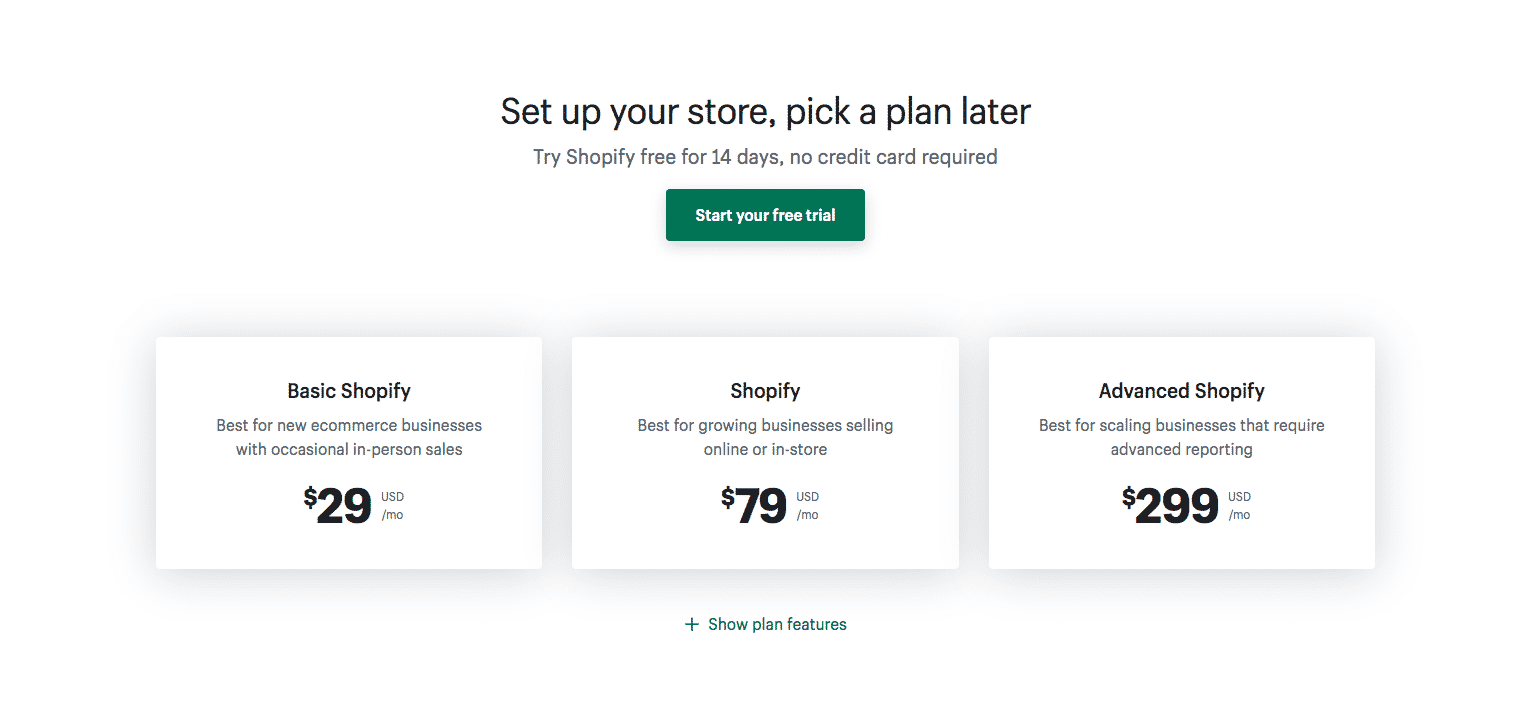 Different payment plan methods for Shopify services and monthly payments